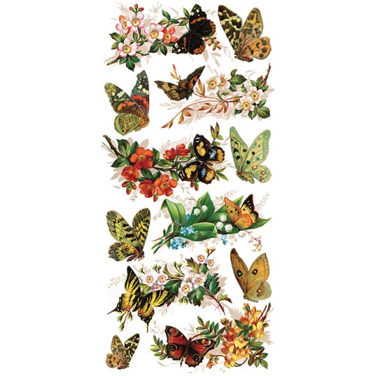 1 Sheet of Stickers Mixed Botanical Butterflies and Flowers